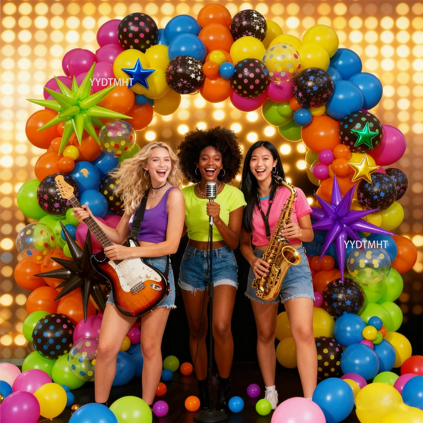 90s 80s Neon Balloon Arch Kit, 152pcs Disco Theme Party Decorations