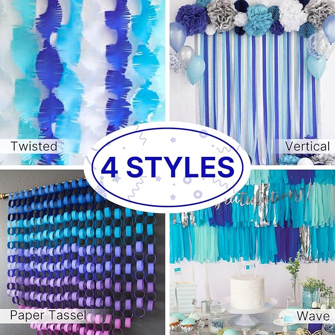 PartyWoo Blue Crepe Paper Streamers 10 Rolls 820 ft Pack of Royal