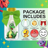 Small 12 Pack Dinosaur Party Favors DIY Candy Jars with Ribbons and