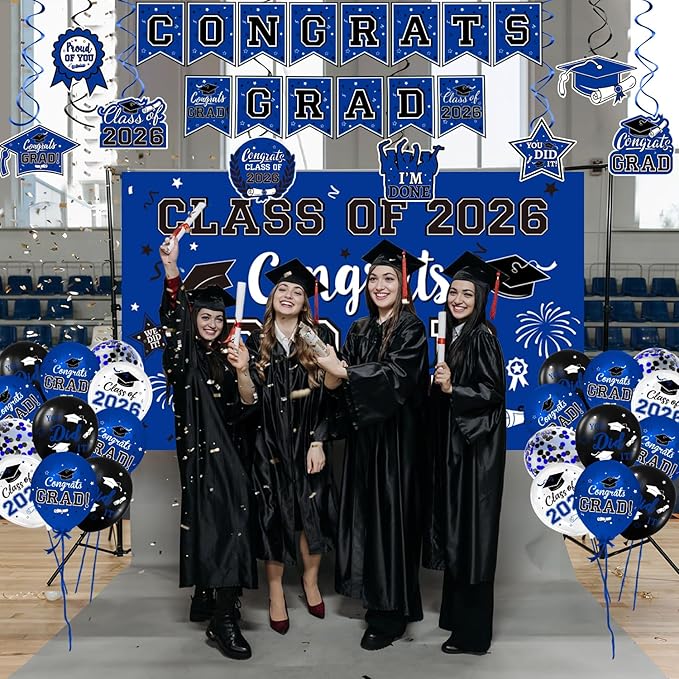 2026 Graduation Decorations, Blue and Black Graduation Decorations