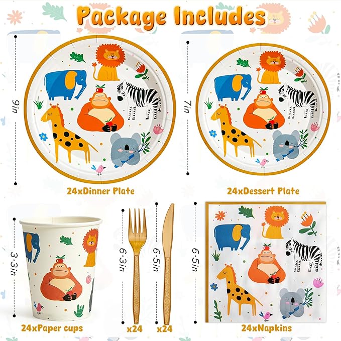 144Pcs Jungle Animals Birthday Party Supplies Decorations Animal