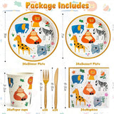 144Pcs Jungle Animals Birthday Party Supplies Decorations Animal