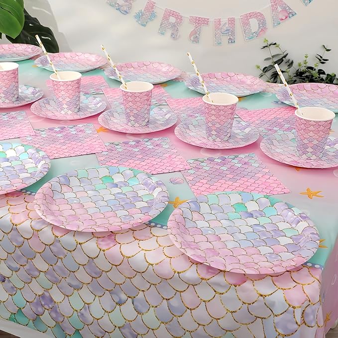 122 Pcs Mermaid Birthday Party Decorations Supplies Includes Plates