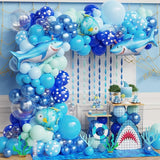 Under the Sea Party Decorations 156Pcs Blue Green Shark Balloon Arch