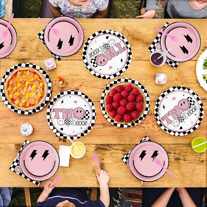 96 Pcs Two Cool Dude Birthday Party Decorations Pink 2nd Birthday