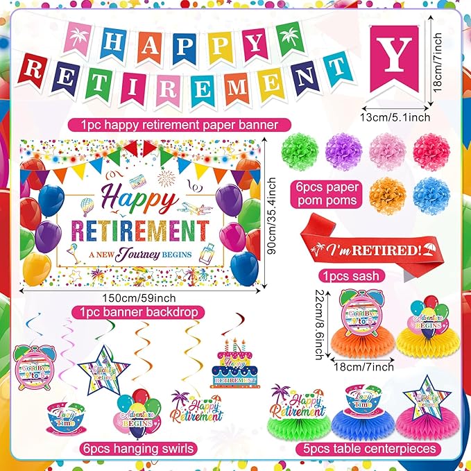 20pcs Retirement Party Decorations for Women Men Colorful Happy