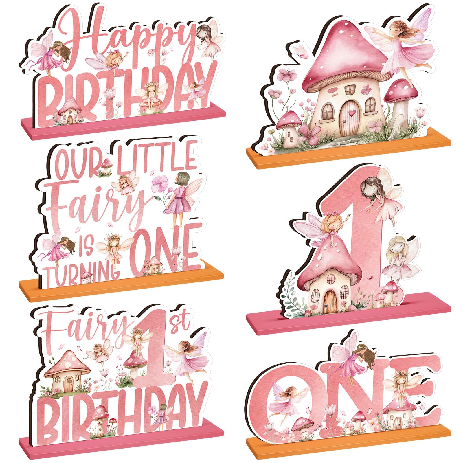CroBlissful 6 Pcs Fairy Wonderland Party Decorations Wood Fairy Table