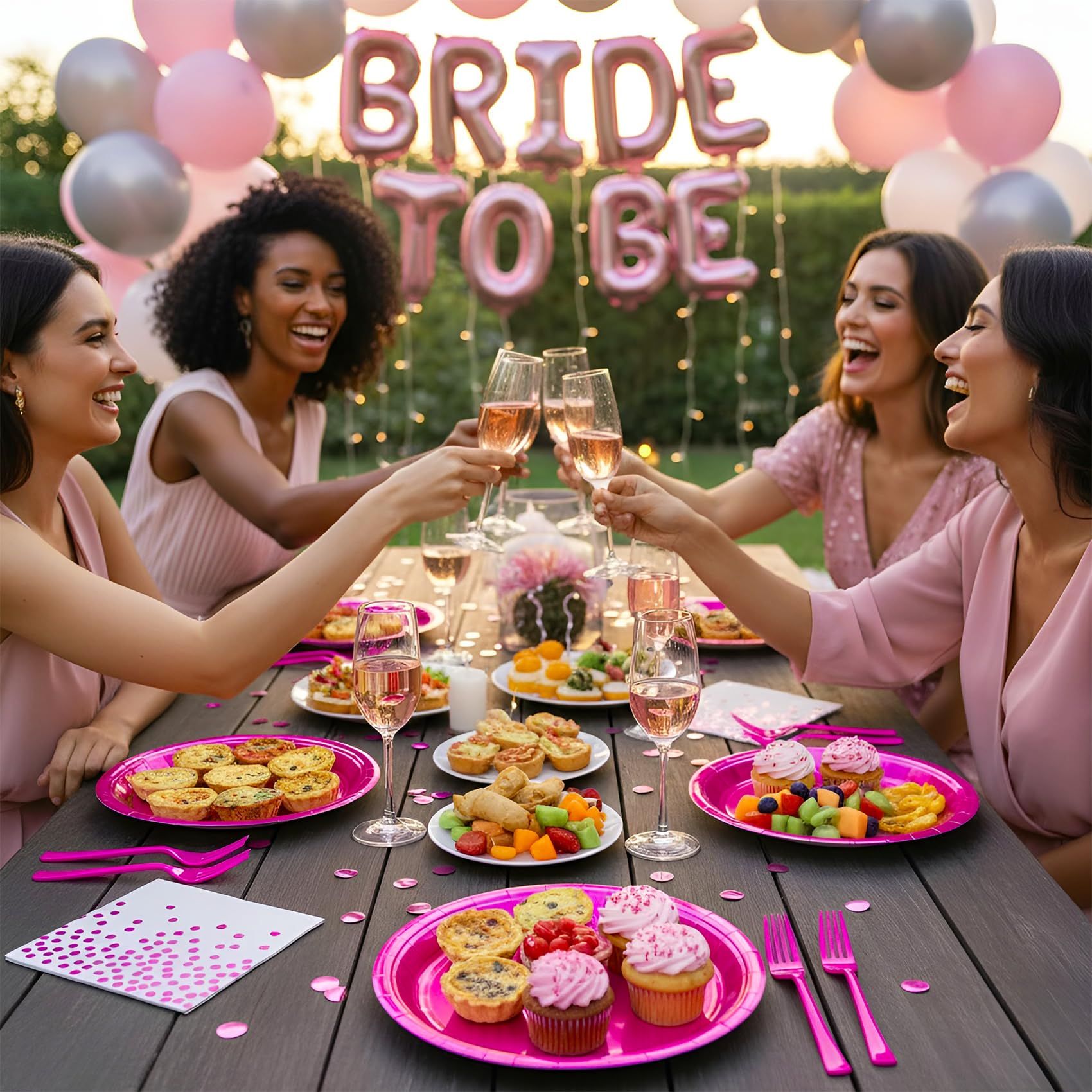 Iridescent Pink Paper Plates and Napkins, 200pcs Holographic Party