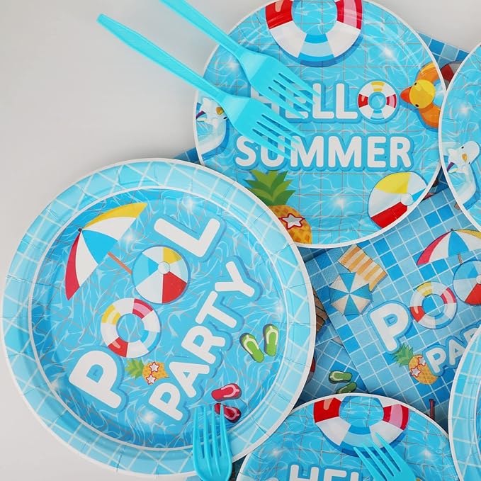 96 Pieces Pool Party Tableware Set for Summer Beach Table