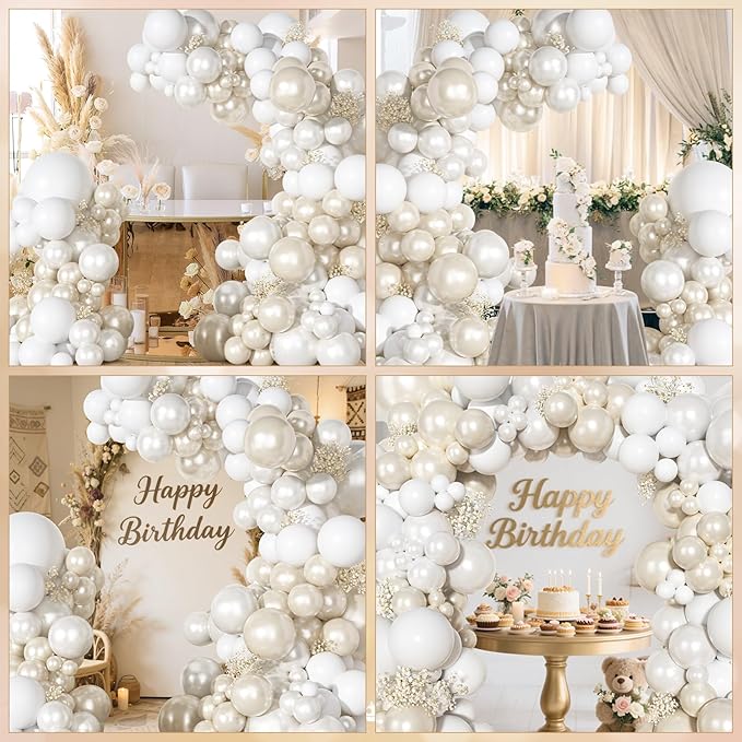 Ouddy Party Pearl White Balloon Garland Arch Kit, Different Sizes 18