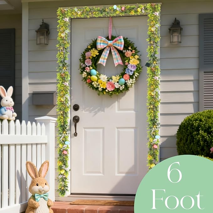 Easter Egg Garland 6FT Spring Floral Garland with Multi Color