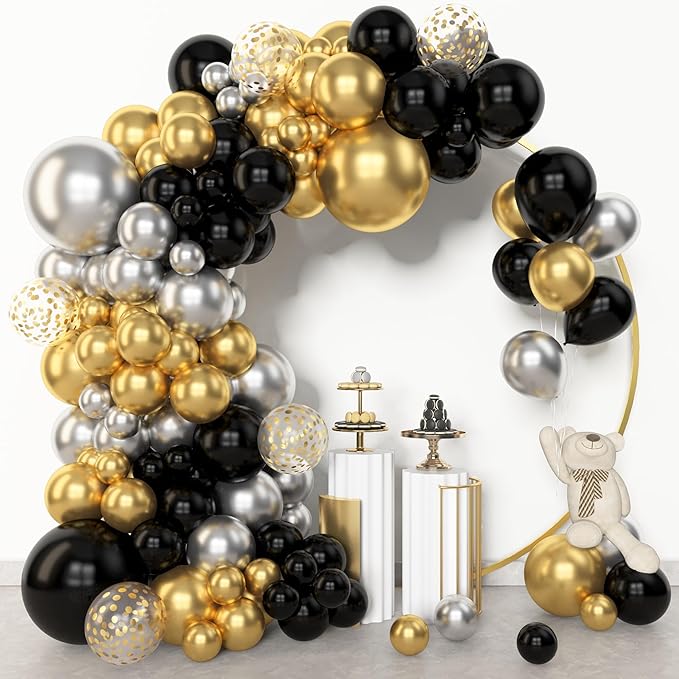Amandir 153pcs Black and Gold Balloons Arch Garland Kit Different