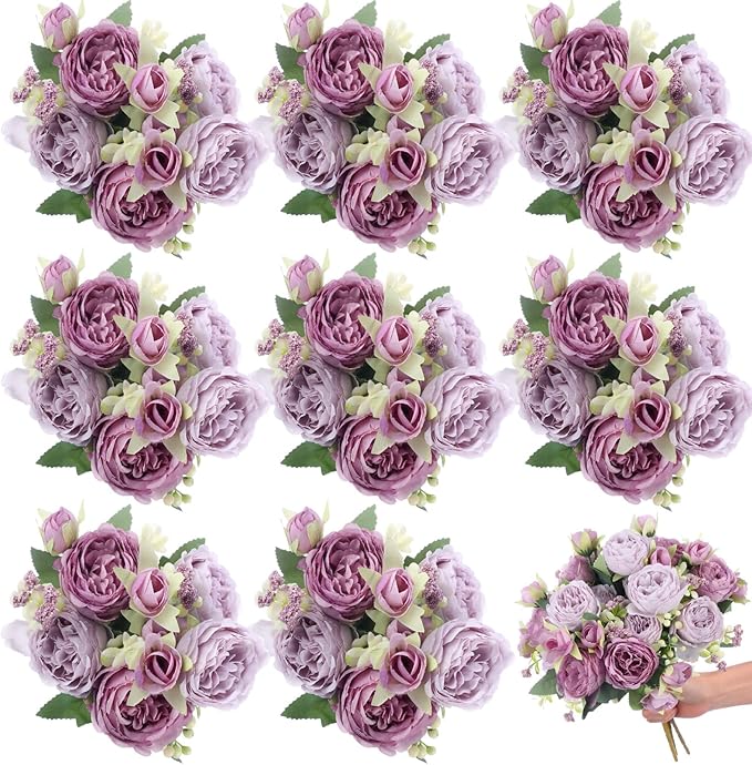 8 Bundles Artificial Peonies Flowers Boho Faux Flowers Arrangements #6