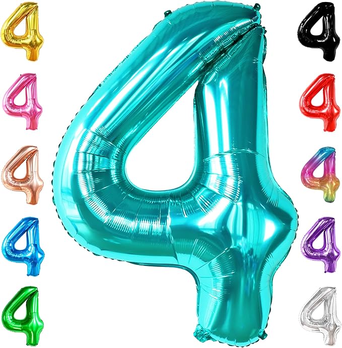 KatchOn, Giant Aqua Blue Number 4 Balloon - 40 Inch | Mermaid Number