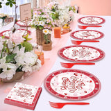96 Pieces Valentine's Day Tableware Set Red and White Disposable