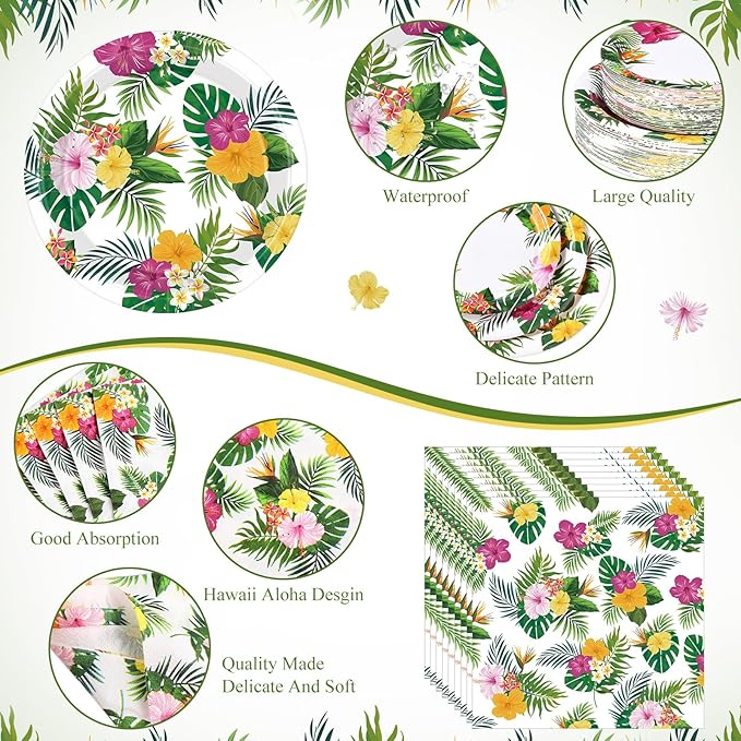 452 Pcs Hawaiian Party Decorations Tropical Luau Paper Plates