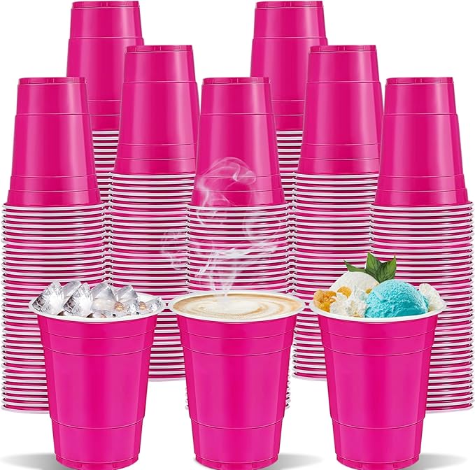 120 pcs 16 oz pink plastic cups Valentines Day plastic cups Hot pink