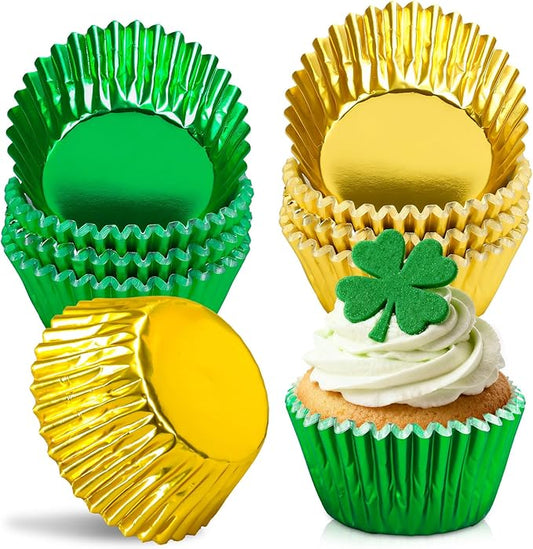 JarThenaAMCS 200Pcs St. Patrick's Day Foil Cupcake Liners Baking Cups