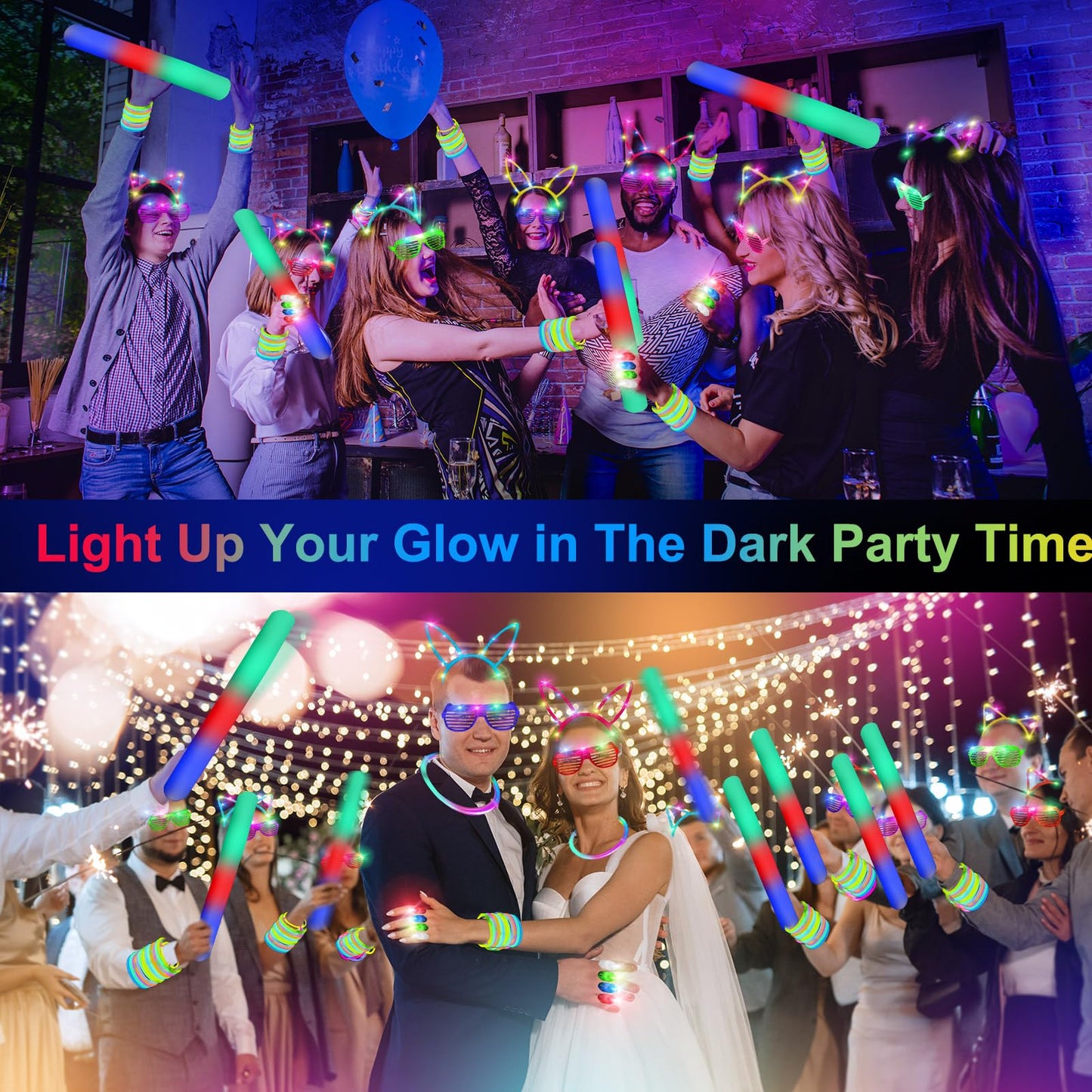 OLUPP 282 PCS Glow in the Dark Party Supplies, 18 Foam Sticks, 18 LED