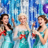2 Packs Snowflake Foil Fringe Curtain, Blue Silver Ice Glitter