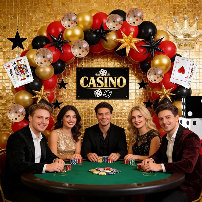 123Pcs Casino Balloon Arch Kit Red Black Gold Balloons with Large