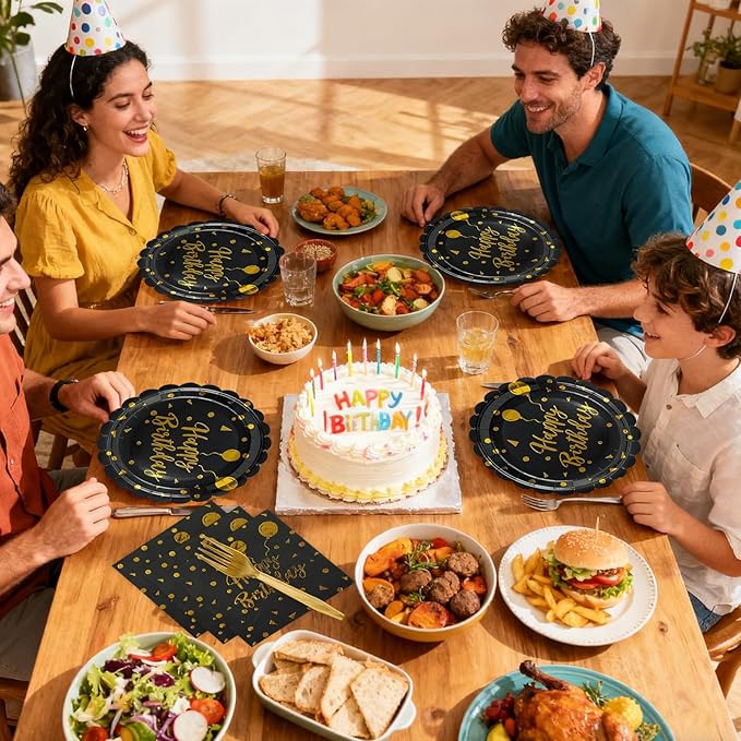 48PCS Happy Birthday Plates and Napkins Party Supplies-Disposable