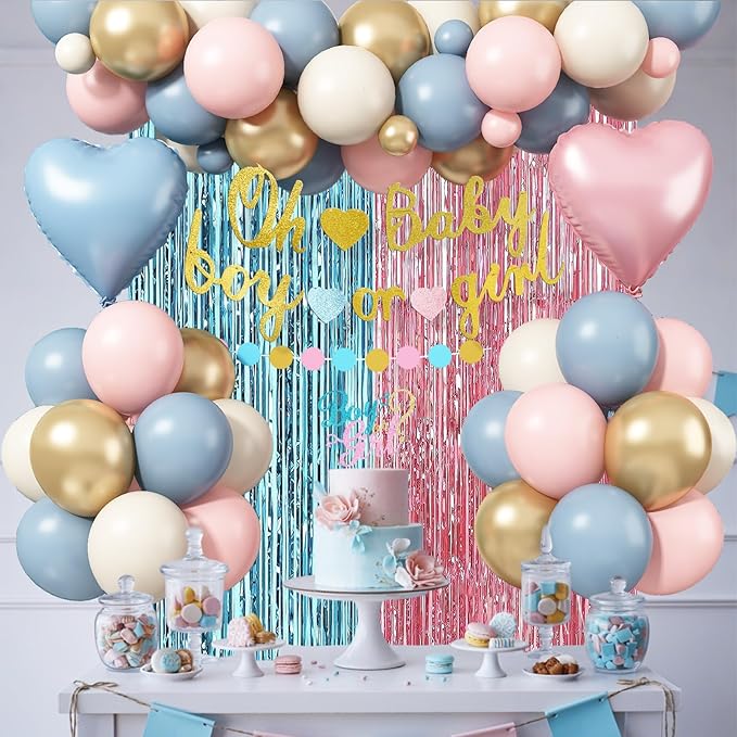 Boy or Girl Gender Reveal Decorations Dusty Pink Blue Sand White