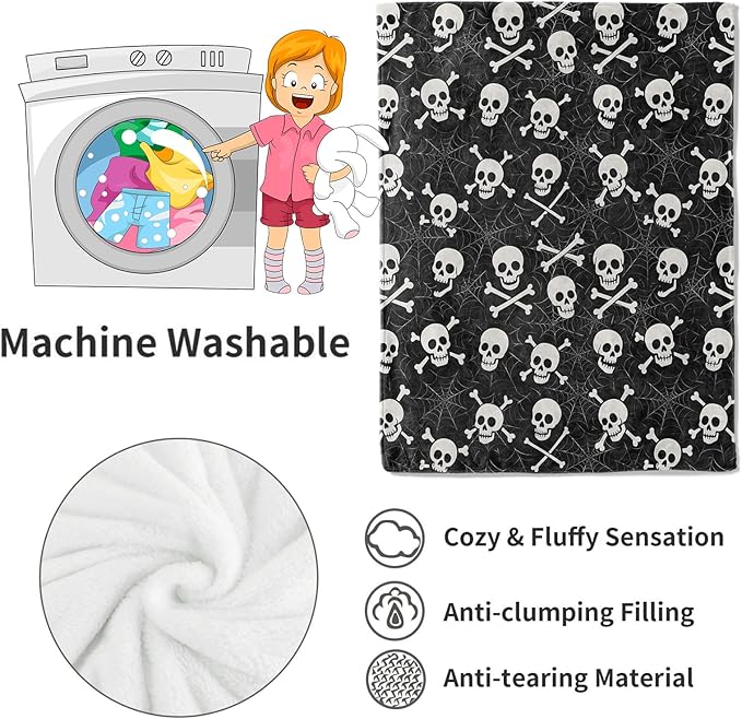 Skull and Crossbones Blanket Halloween Holiday Decor Gothic Spooky