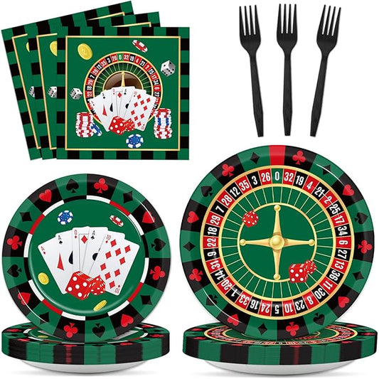 96 Pieces Casino Themed Party Tableware Set for Las Vegas Birthday