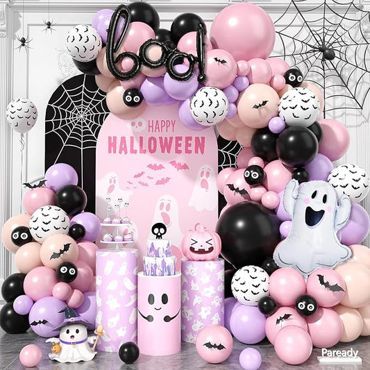 120 Pcs Pink and Black Balloon Arch Kit Scary Ghost Boo Halloween