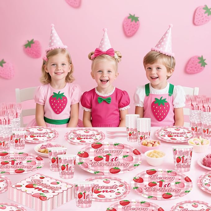 REDWORD Berry First Birthday Decor 120Pcs Strawberry 1st Birthday