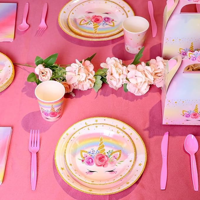 168 Pcs Unicorn Party Tableware Supplies Set Include Rainbow Unicorn