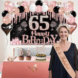 65th Birthday Decorations for Women 49pcs Black Rose Gold Black