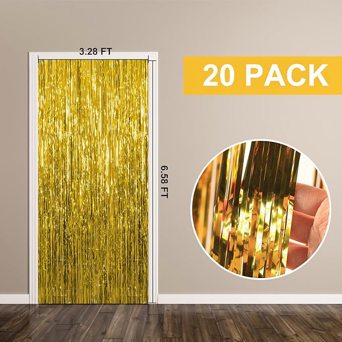 20 Pack Foil Curtain Backdrop Gold Metallic Tinsel Foil Fringe
