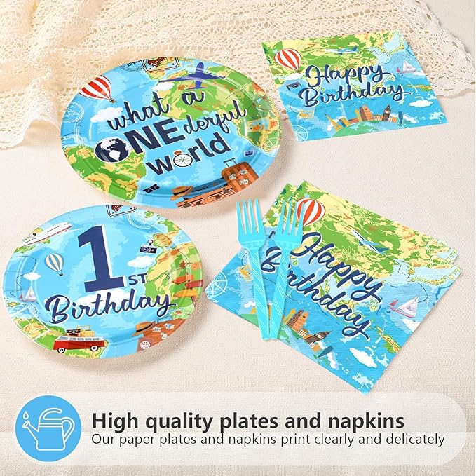 96Pcs Travel Theme 1st Birthday Party Supplies Adventure Awaits