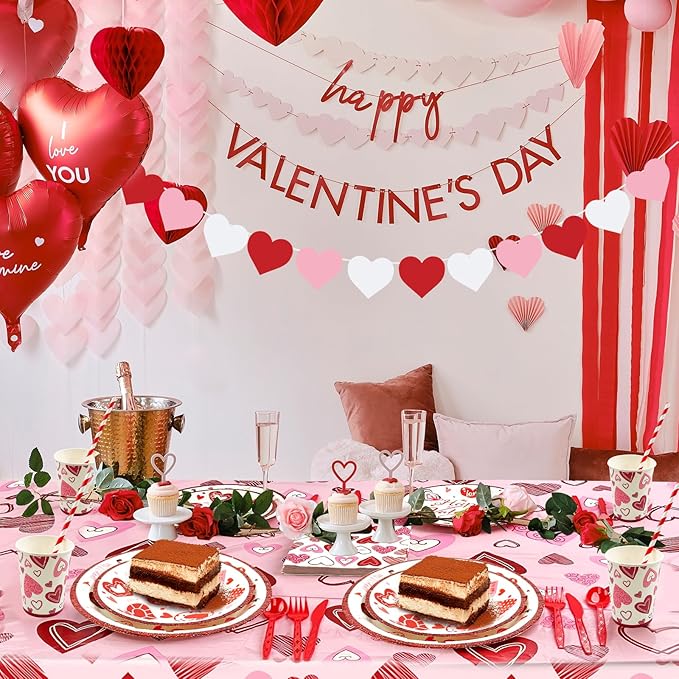 Valentines Day Party Supplies Set for 24 Valentine's Day Plates and