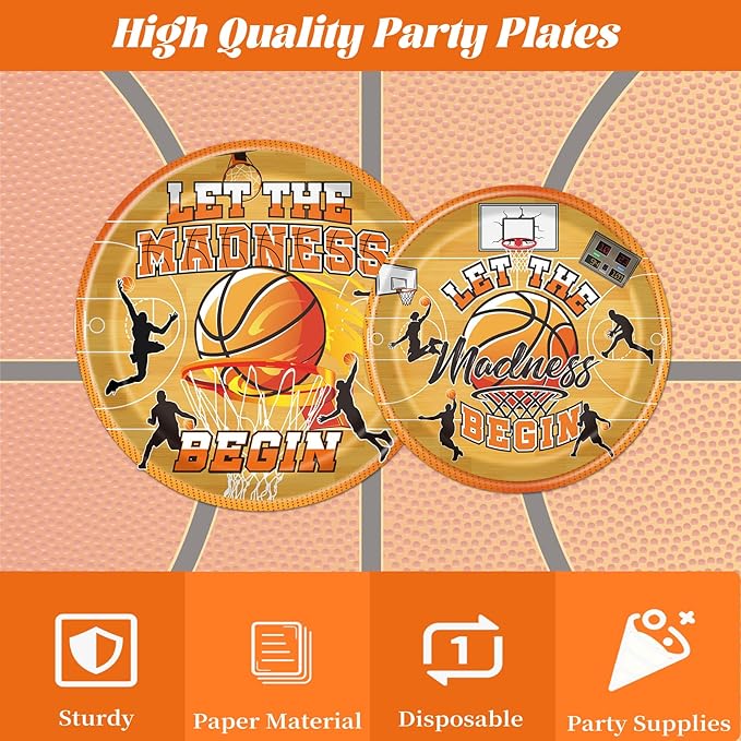 March Basketball Party Decorations Tableware 96PCS Let the Madnes