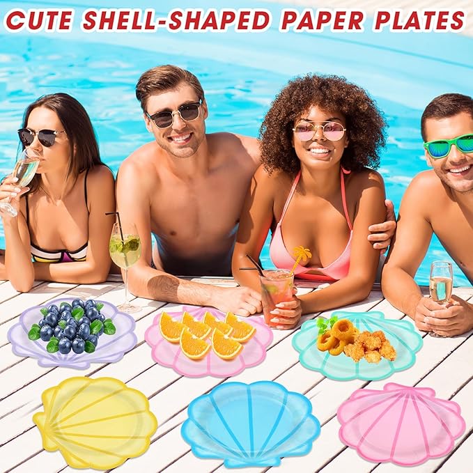 60Pcs Pastel Seashell Paper Plates Mermaid Birthday Party Supplies
