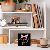 CUANFDDSF Trendy Black Pink Bow Coquette Room Decor Wooden Box Sign,