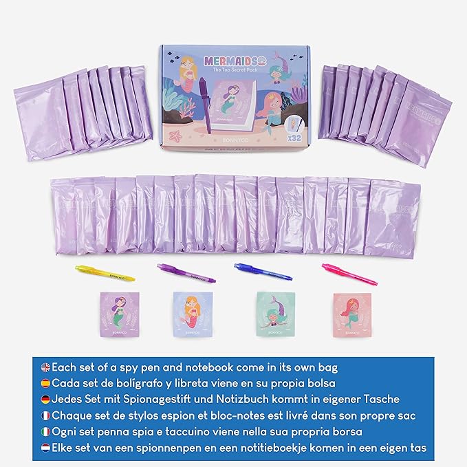 Invisible Ink Pen and Notebook Pack of 32 Mermaid Party Favors for