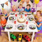 96 Pcs Monster Theme Truck 3rd Birthday Party Supplies Green Purple