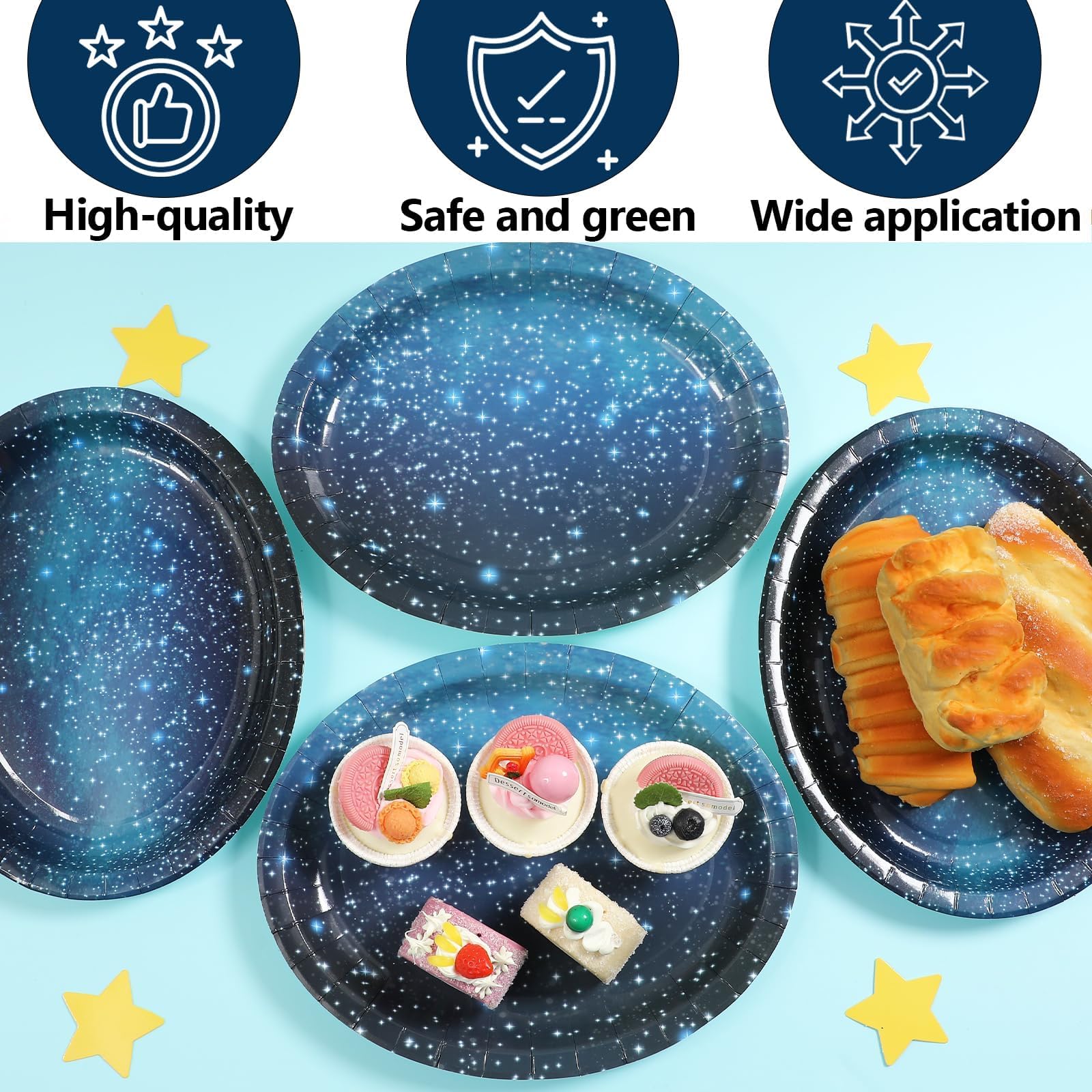 50 PCS Space Galaxy Oval Paper Plates Large 11” Disposable