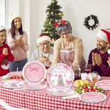 96Pcs Pink Christmas Tree Party Decorations Pink Bow Plates and