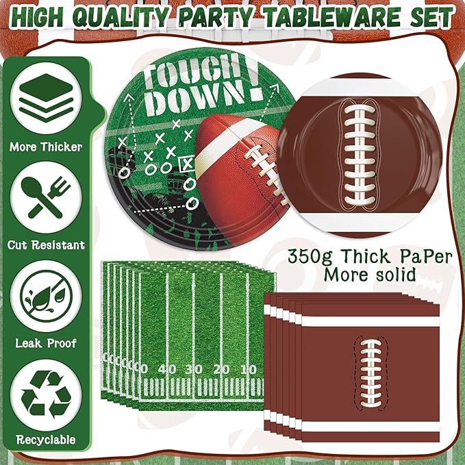 140PCS Football Party Supplies Tableware Set Serve 24 Football