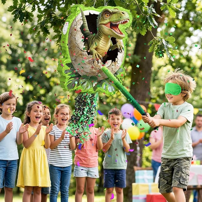WERNNSAI Dinosaur Egg Piñata - Trex Piñata with Blindfold and Bat for