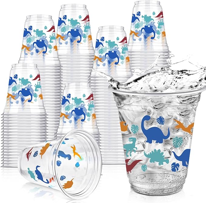 50 Pcs Dinosaur Cups 12 oz Disposable Plastic Cups Dino Tumbler for