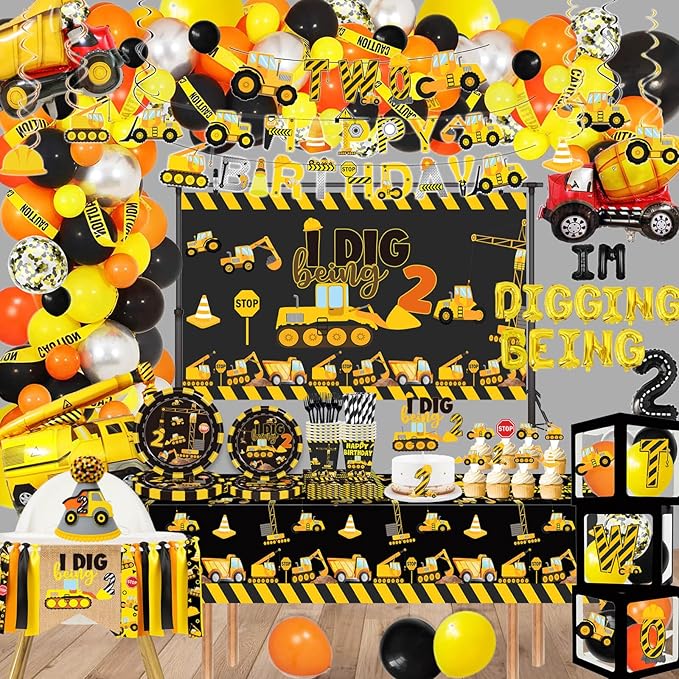 348 Pcs Construction 2nd Birthday Decorations Dump Truck Two Years