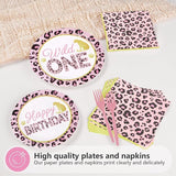 96Pcs Pink Leopard 1st Birthday Party Decorations Wild One Birthday