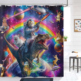 Fowocu Funny Cat Dinosaur Shower Curtain Fun Cool Colorful Space Cats