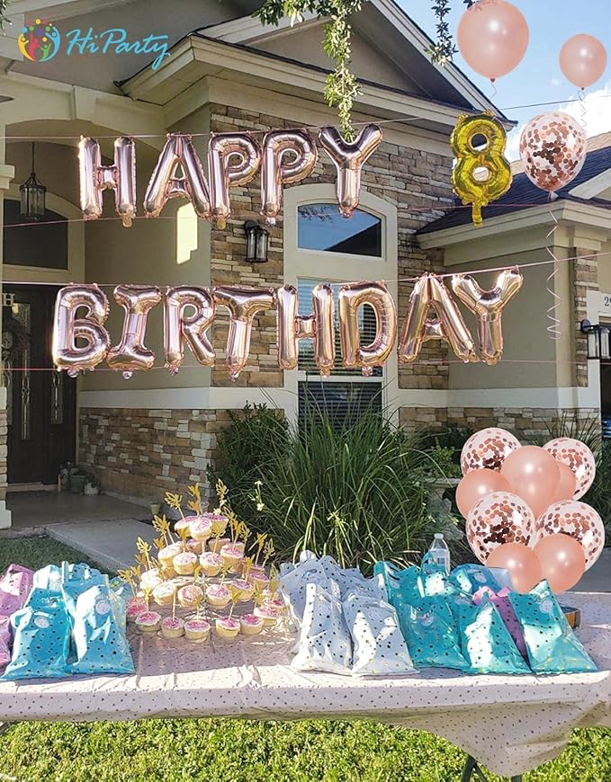 30pcs Pink Rose Gold Birthday Decorations 3D Mylar Foil Happy